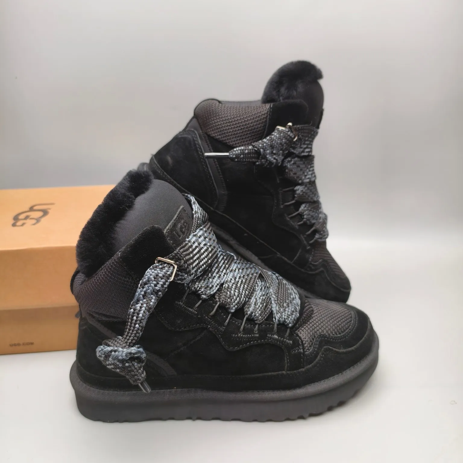 💰640 UGG sheepskin all-in-one snow boots 5390 wide lace breathable mesh casual boots Color: Maroon Black Sand Size: 35-41